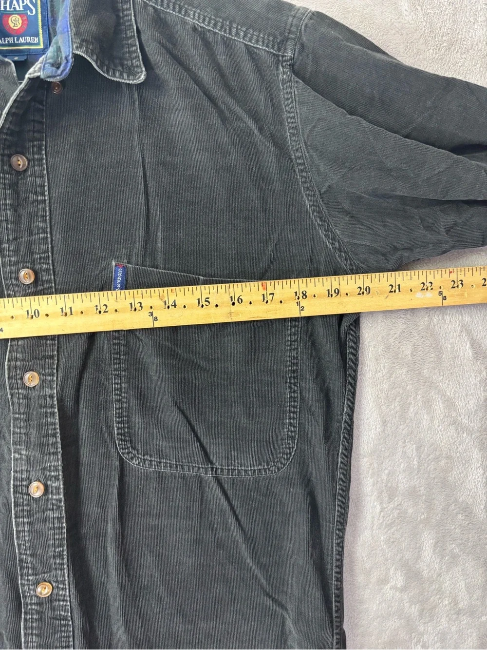 Vintage Chaps Ralph Lauren Shirt Mens Small Corduroy Gray Plaid Button Up